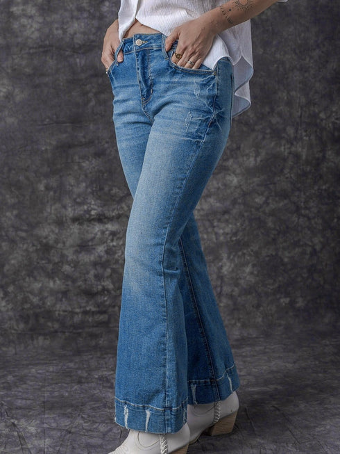 Vintage Embroidered Patchwork Bootcut Button Side Split Denim Jeans