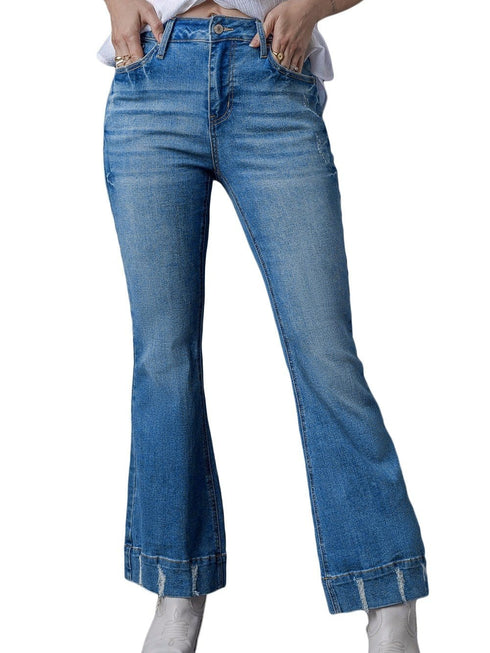 Vintage Embroidered Patchwork Bootcut Button Side Split Denim Jeans