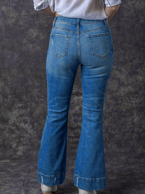 Vintage Embroidered Patchwork Bootcut Button Side Split Denim Jeans