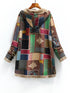 Vintage Patchwork Printed Long Sleeve Button-Up Hooded Coat