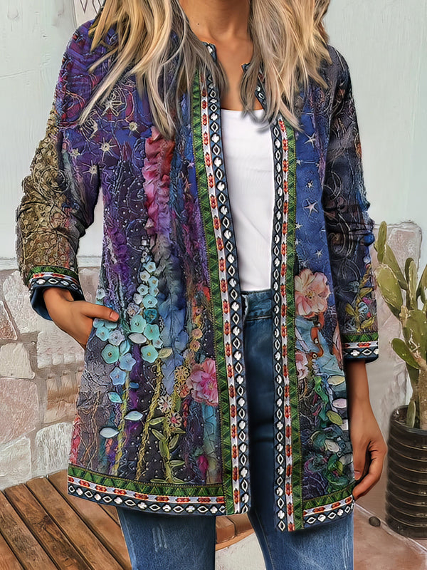 Women's Vintage Print Long Sleeve Cardigan Jacket
