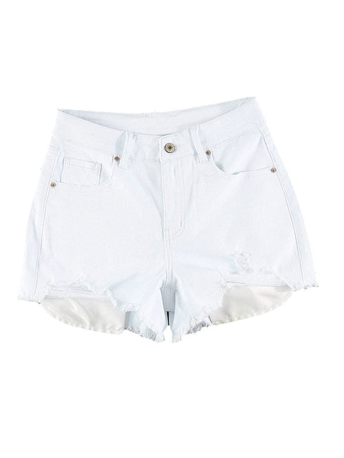 White Distressed Frayed Denim Shorts
