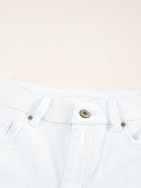 White Distressed Frayed Denim Shorts