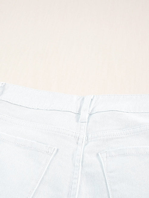 White Distressed Frayed Denim Shorts