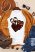 White Heart Print Western Graphic Tee for Valentine's Day