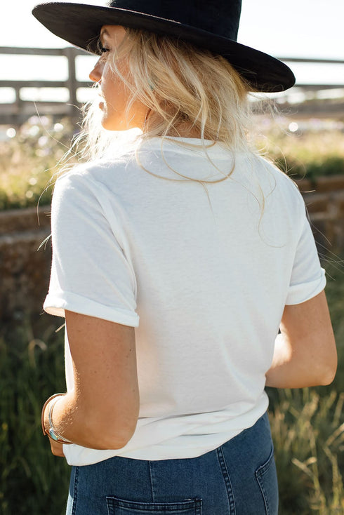 White Heart Print Western Graphic Tee for Valentine's Day