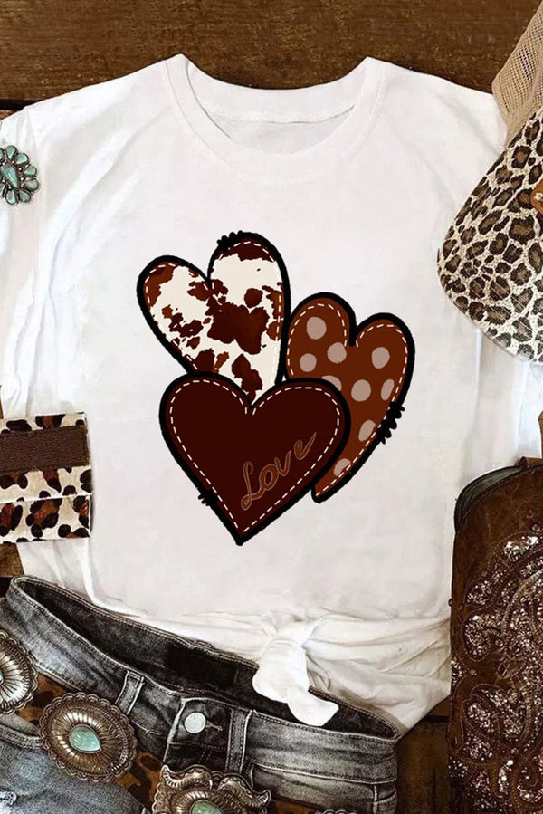 White Heart Print Western Graphic Tee for Valentine's Day