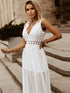 White Lace Hollow Sleeveless V-Neck Maxi Dress