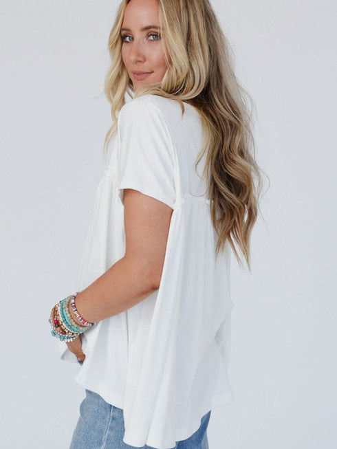 White Ruffle Detailed Relaxed Fit Babydoll T-shirt