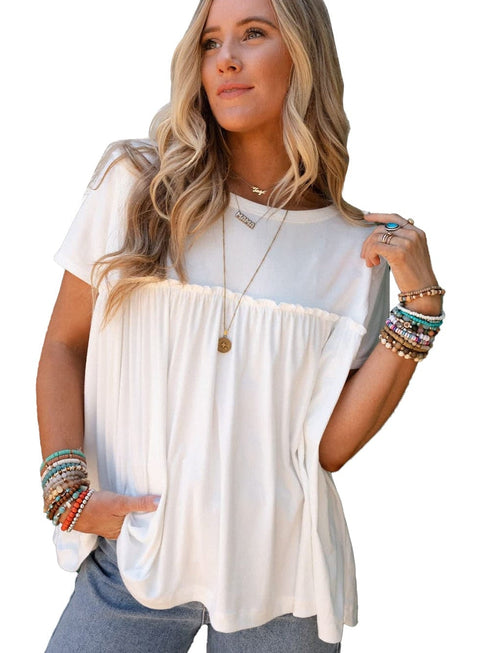 White Ruffle Detailed Relaxed Fit Babydoll T-shirt