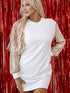 White Sparkle Bubble Sleeve Tiered Shift Dress