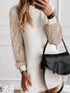 White Sparkle Bubble Sleeve Tiered Shift Dress