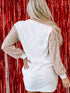 White Sparkle Bubble Sleeve Tiered Shift Dress