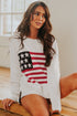 White Striped American Flag Knit Sweater with Drop Shoulder