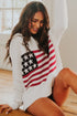 White Striped American Flag Knit Sweater with Drop Shoulder