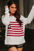 White Striped American Flag Knit Sweater with Drop Shoulder