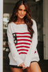 White Striped American Flag Knit Sweater with Drop Shoulder
