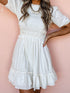 White Tie Ruffle Mini Dress with Puff Sleeves
