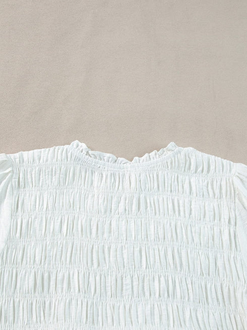 White Tie Ruffle Mini Dress with Puff Sleeves