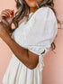 White Tie Ruffle Mini Dress with Puff Sleeves
