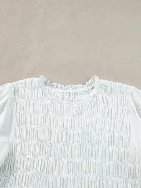 White Tie Ruffle Mini Dress with Puff Sleeves