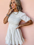 White Tie Ruffle Mini Dress with Puff Sleeves