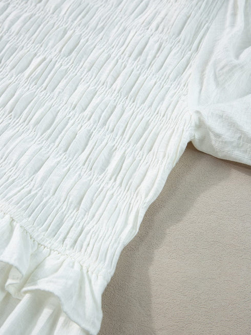 White Tie Ruffle Mini Dress with Puff Sleeves