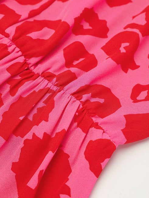 Wild Rose Leopard Print Flounce Sleeve Ruffle Mini Dress