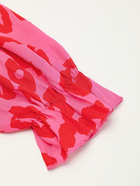 Wild Rose Leopard Print Flounce Sleeve Ruffle Mini Dress