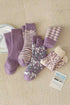 Wisteria Retro Floral Ribbed Cuff Mid-calf Socks