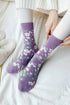 Wisteria Retro Floral Ribbed Cuff Mid-calf Socks