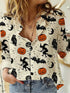 Witch Bat Pumpkin Print Long Sleeve Blouses