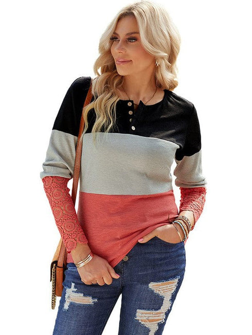 Women's Bamboo Striped Lace Top - Lightweight Contrast Sweater for Everyday Comfort