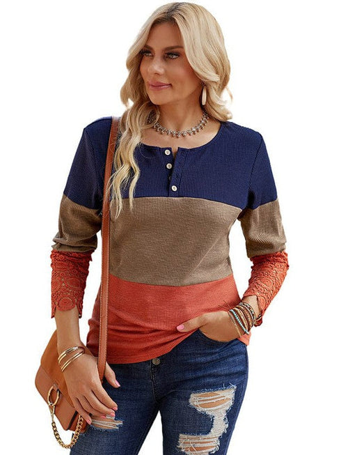 Women's Bamboo Striped Lace Top - Lightweight Contrast Sweater for Everyday Comfort