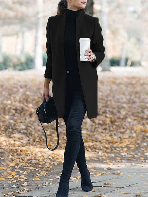 Women's Black Blue Gray Long Coat for Casual Daily & Valentine's Day