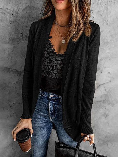 Women's Casual Mid-Length Solid Color Cardigan Jacket with Long Sleeves