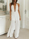 Women's Casual V-neck High-waist Strappy Jumpsuit