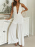 Women's Casual V-neck High-waist Strappy Jumpsuit