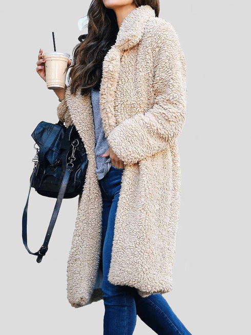 Women's Coats Long Sleeve Lapel Plush Long Coat