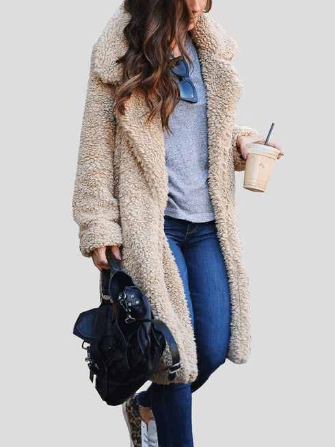 Women's Coats Long Sleeve Lapel Plush Long Coat