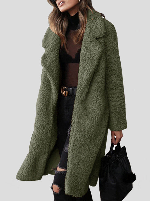 Women's Coats Long Sleeve Lapel Plush Long Coat