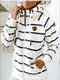Women's Coffee Striped Leather Zip Hoodie with Functional Pockets