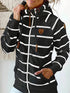 Women's Coffee Striped Leather Zip Hoodie with Functional Pockets