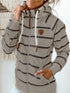 Women's Coffee Striped Leather Zip Hoodie with Functional Pockets