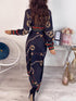 Women's Dresses Deep V-Neck Printed Lace Long Sleeve Dress