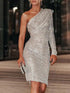 Women's Dresses Fashion Sequined One-Shoulder Wrap-Up Evening Dress