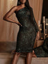 Women's Dresses Fashion Sequined One-Shoulder Wrap-Up Evening Dress