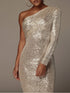 Women's Dresses Fashion Sequined One-Shoulder Wrap-Up Evening Dress
