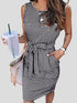 Women's Dresses Sleeveless Striped Belted Pocket Tank Dress