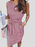Women's Dresses Sleeveless Striped Belted Pocket Tank Dress